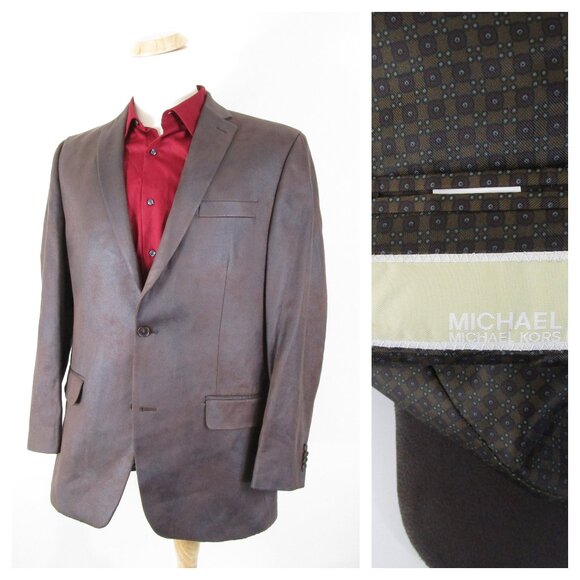 MICHAEL Michael Kors Mens Brown Faux Suede Two Button Sport Coat Size 42L